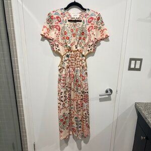 BA&SH Giana Botanical Cutout Midi Dress - Size M